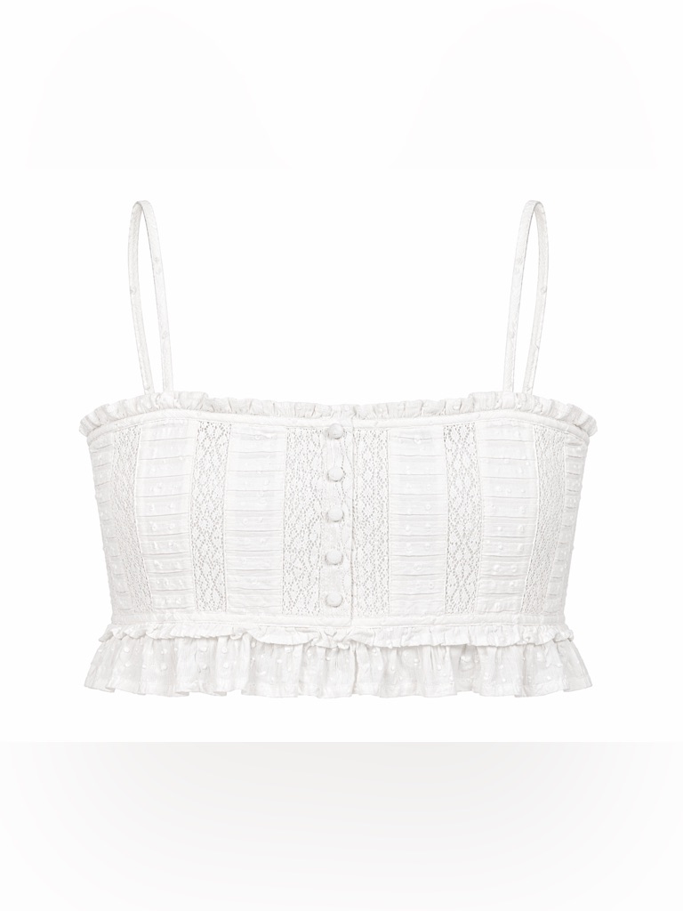 American Eagle Outfitters White Lace-Accent Cropped Cami
